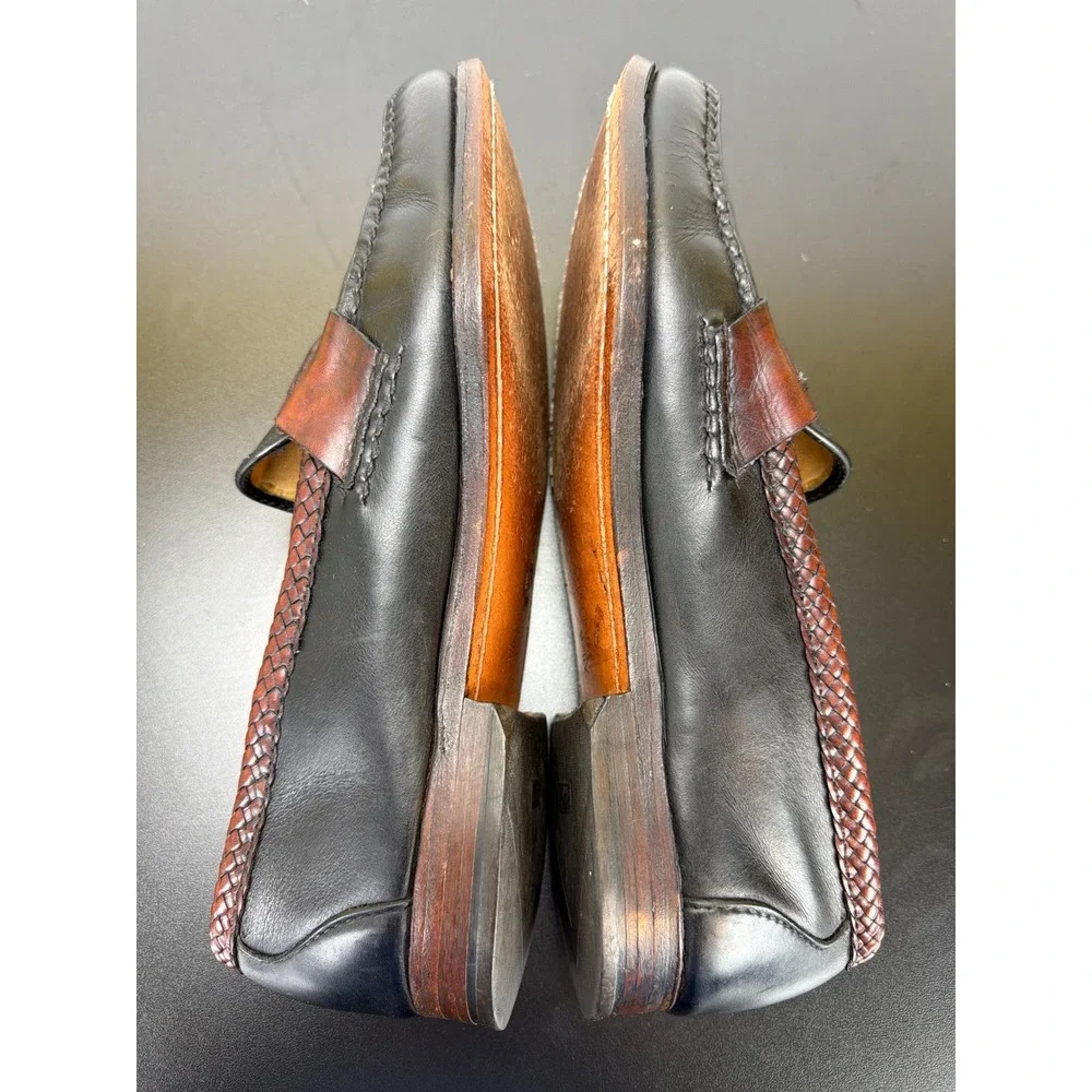 Allen Edmonds Newcastle Leather Black Brown Two Toned Slip On Loafers 10.5B